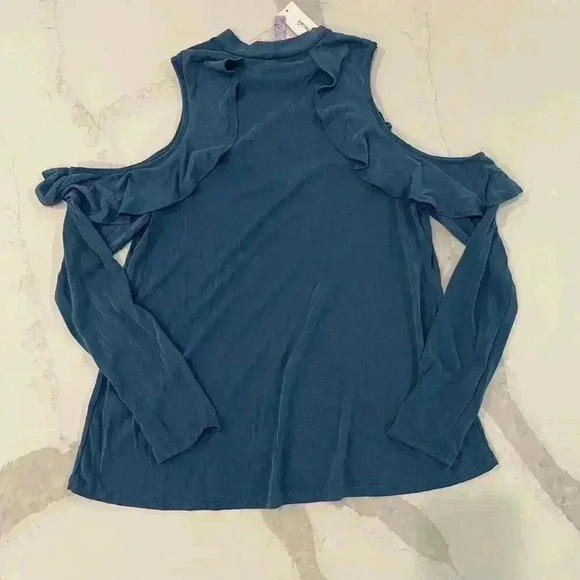 Francescas NWT Alya Blue Cold Shoulder Ruffle Long Sleeve Blouse Women’s Small - Picture 7 of 8